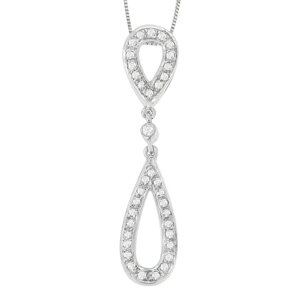 14k white gold 1/4 cttw diamond double teardrop pendant necklace bijoux-nyc direct