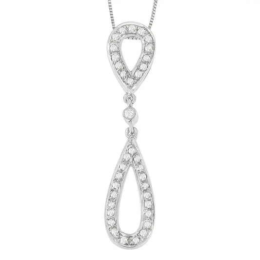 14 White Gold 1/4 cttw Round Cut Diamond Double Tear Drop Pendant Necklace (H-I, I2-I3) - Bijoux-NYC Direct