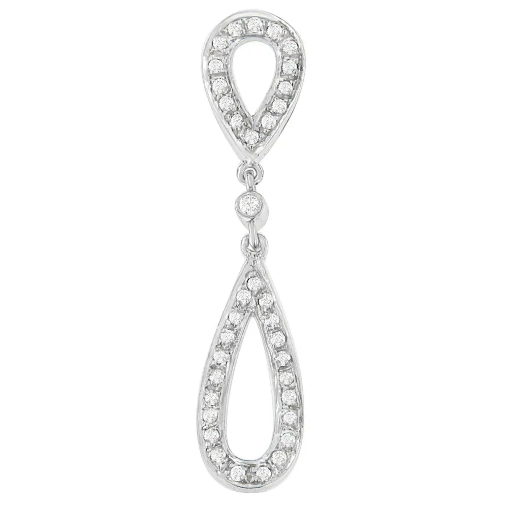 14 White Gold 1/4 cttw Round Cut Diamond Double Tear Drop Pendant Necklace (H-I, I2-I3) - Bijoux-NYC Direct