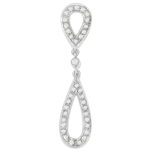 14 White Gold 1/4 cttw Round Cut Diamond Double Tear Drop Pendant Necklace (H-I, I2-I3) - Bijoux-NYC Direct
