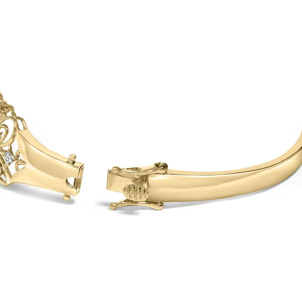 14k gold 1.00 cttw diamond vintage inspired floral bangle bracelet (h i color si1 si2 clarity) 7.75’’ inches