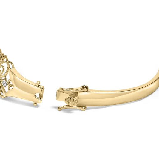 14k gold 1.00 cttw diamond vintage inspired floral bangle bracelet (h i color si1 si2 clarity) 7.75’’ inches