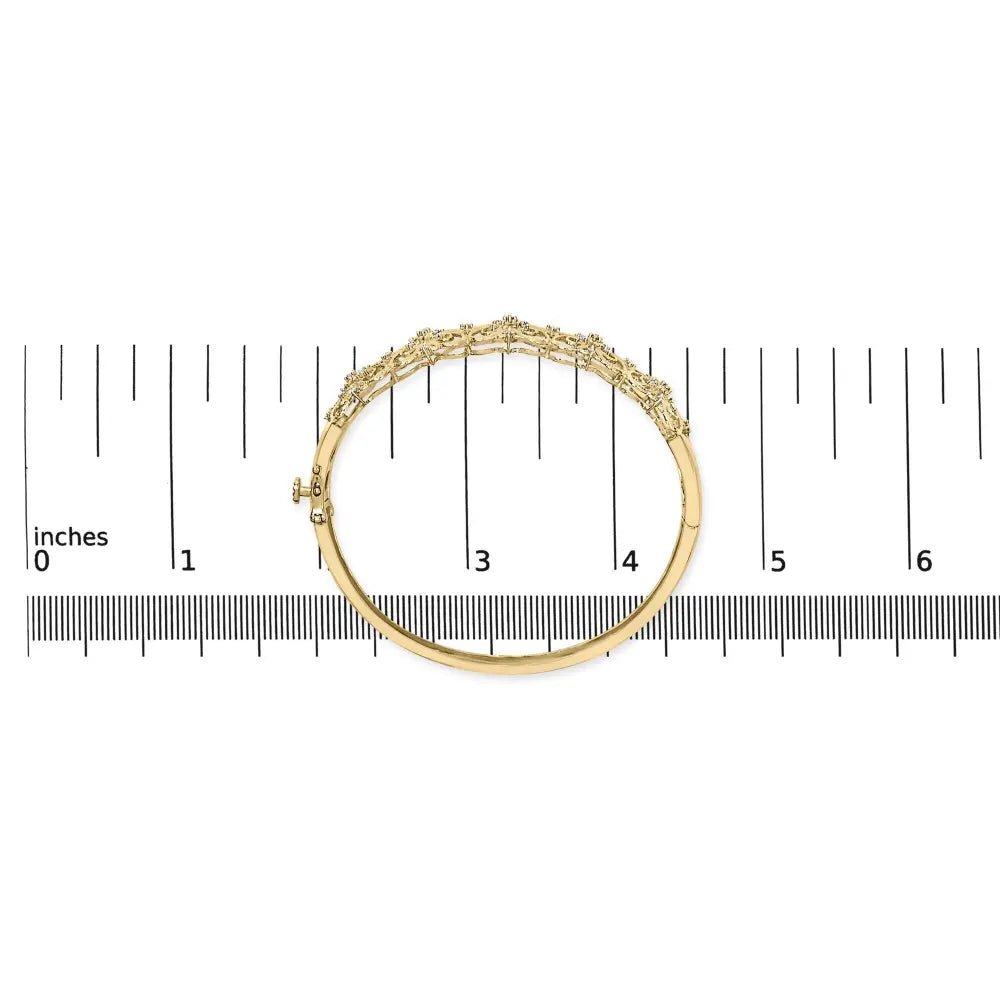 14k gold 1.00 cttw diamond vintage inspired floral bangle bracelet (h i color si1 si2 clarity) 7.75’’ inches