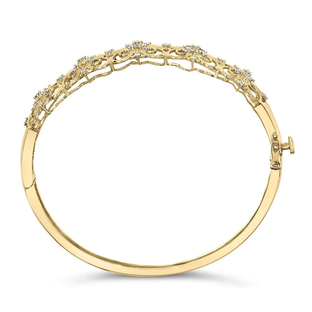 14k gold 1.00 cttw diamond vintage floral filigree bangle bracelet 7.75 bijoux-nyc direct