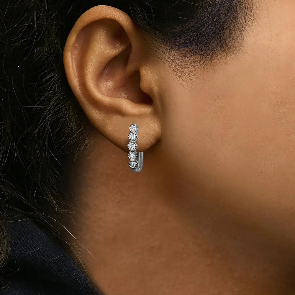 14k white gold 1/2 cttw diamond zig-zag milgrain geometric hoop earrings bijoux-nyc direct