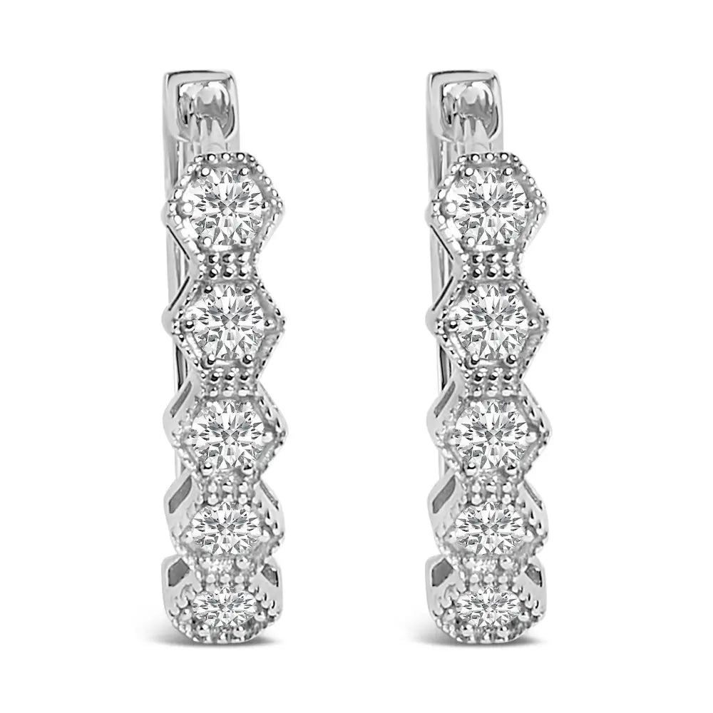 14k white gold 1/2 cttw diamond zig-zag milgrain geometric hoop earrings bijoux-nyc direct