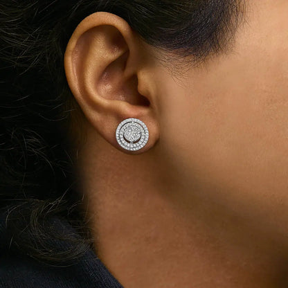 14K Gold 1 3/8 Cttw Diamond Cluster and Double Halo Stud Earring (G-H Color, SI1-SI2 Clarity) - Bijoux-NYC Direct