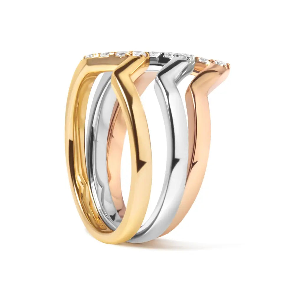 14k gold 1/4 cttw diamond chevron v shape stackable band ring set size 7 bijoux-nyc direct