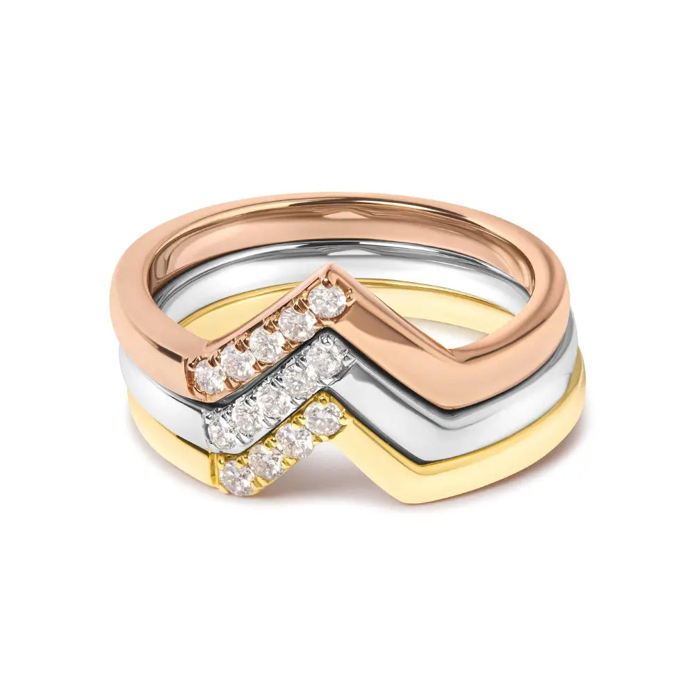 14K Gold 1/4 Cttw Diamond Geometrical Chevron V Stackable Band Ring Set (G-H Color, SI1-SI2 Clarity) - Size 7 - Bijoux-NYC Direct