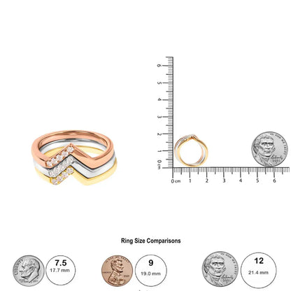 14K Gold 1/4 Cttw Diamond Geometrical Chevron V Stackable Band Ring Set (G-H Color, SI1-SI2 Clarity) - Size 7 - Bijoux-NYC Direct
