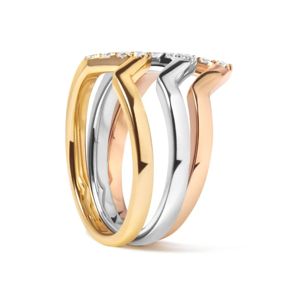 14K Gold 1/4 Cttw Diamond Geometrical Chevron V Stackable Band Ring Set (G-H Color, SI1-SI2 Clarity) - Size 7 - Bijoux-NYC Direct