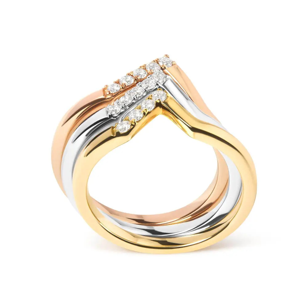 14K Gold 1/4 Cttw Diamond Geometrical Chevron V Stackable Band Ring Set (G-H Color, SI1-SI2 Clarity) - Size 7 - Bijoux-NYC Direct