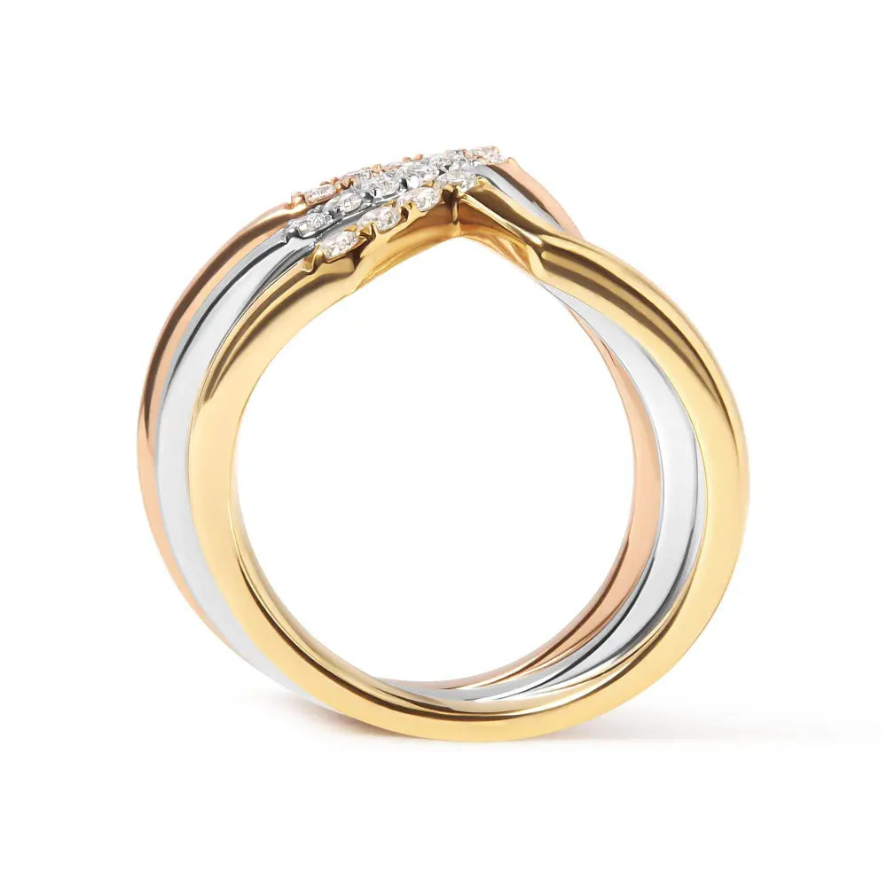 14K Gold 1/4 Cttw Diamond Geometrical Chevron V Stackable Band Ring Set (G-H Color, SI1-SI2 Clarity) - Size 7 - Bijoux-NYC Direct