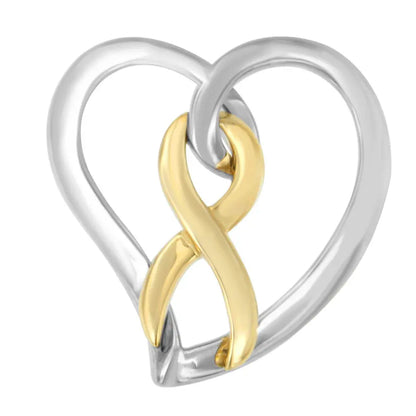 14K Gold and Silver Heart Bow Pendant Necklace - Bijoux-NYC Direct