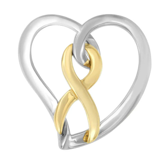14K Gold and Silver Heart Bow Pendant Necklace - Bijoux-NYC Direct