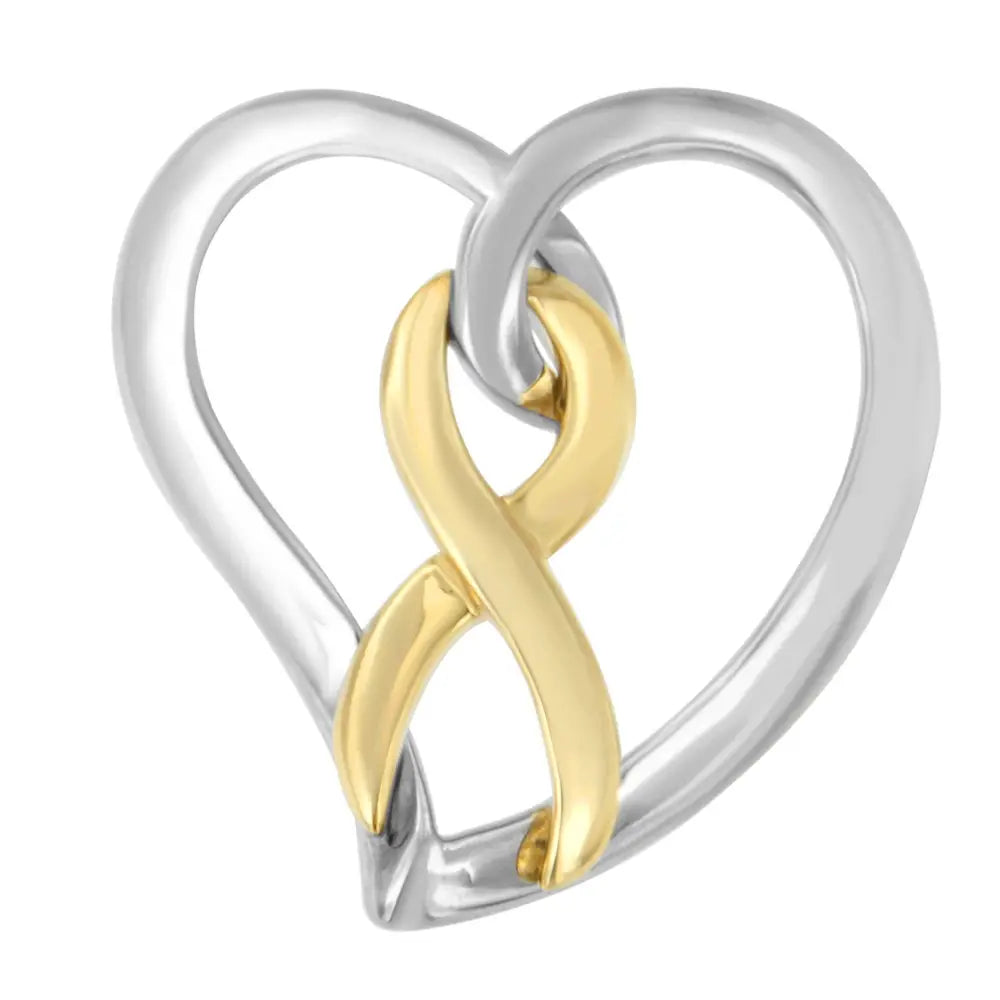 14k yellow gold and sterling silver heart bow pendant necklace bijoux-nyc direct