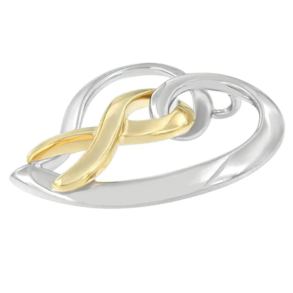 14k yellow gold and sterling silver heart bow pendant necklace bijoux-nyc direct