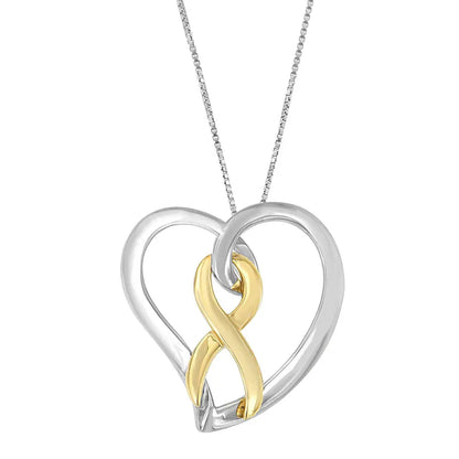 14K Gold and Silver Heart Bow Pendant Necklace - Bijoux-NYC Direct