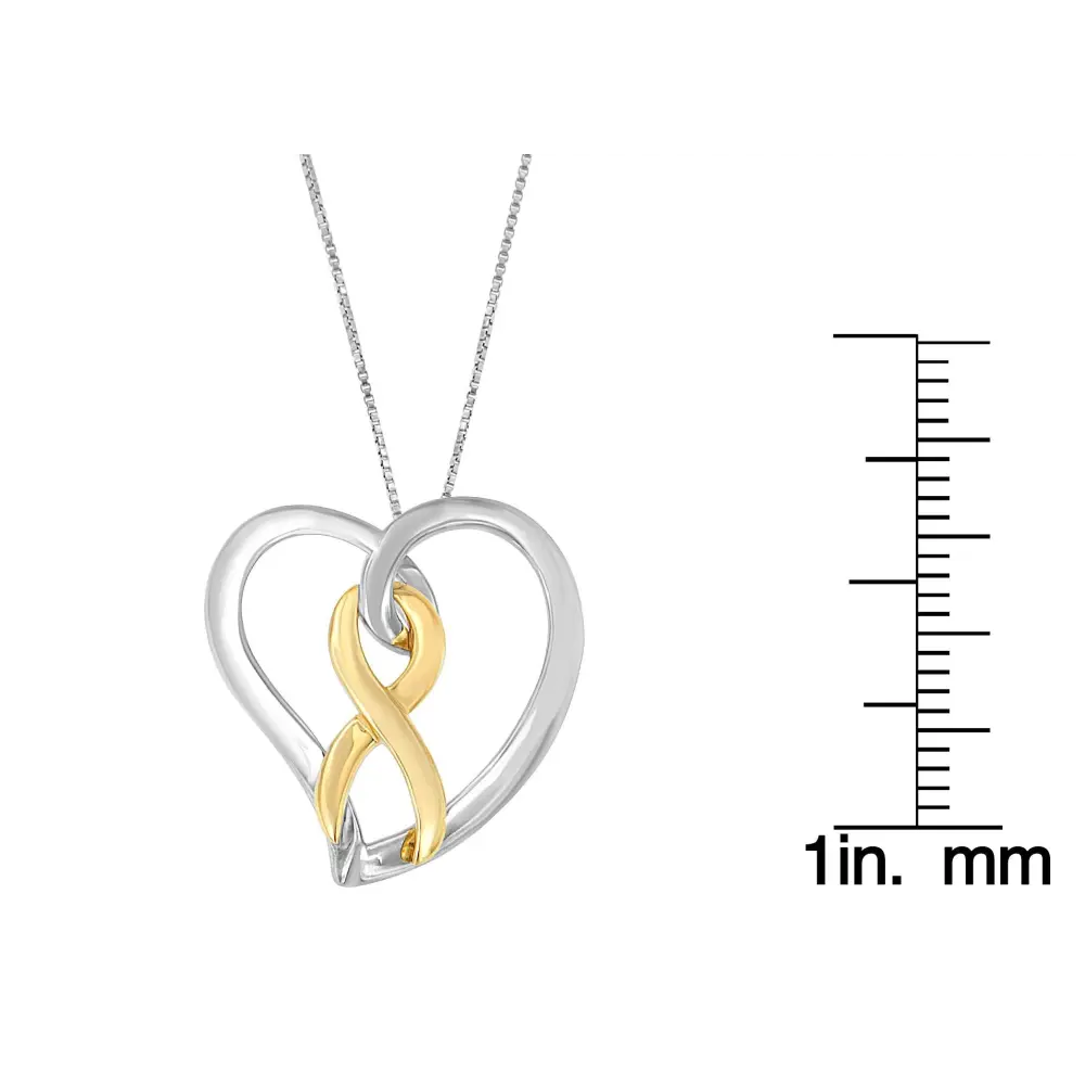 14K Gold and Silver Heart Bow Pendant Necklace - Bijoux-NYC Direct