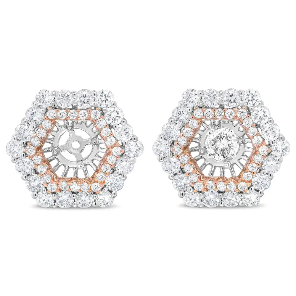 14k two tone gold 1 7/8 cttw double hexagon diamond earring jackets bijoux-nyc direct