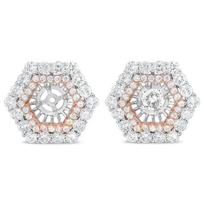 14K Rose and White Gold 1 7/8 Cttw Round Diamond Double Halo Earring Jacket for 6mm Round Studs (G-H Color, VS2-SI1 Clarity) - Bijoux-NYC Direct