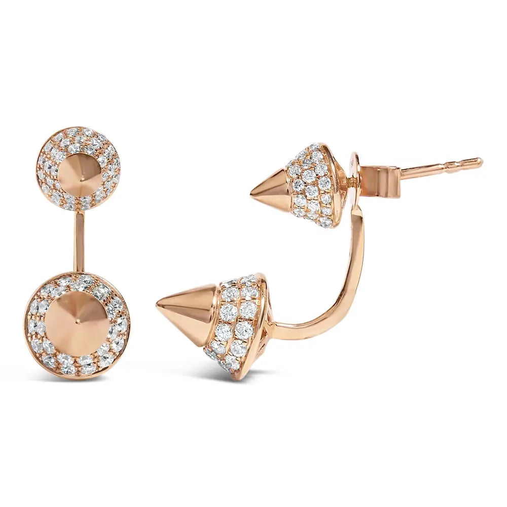 14k rose gold 1.00 cttw diamond double cone jacket stud earrings bijoux-nyc direct
