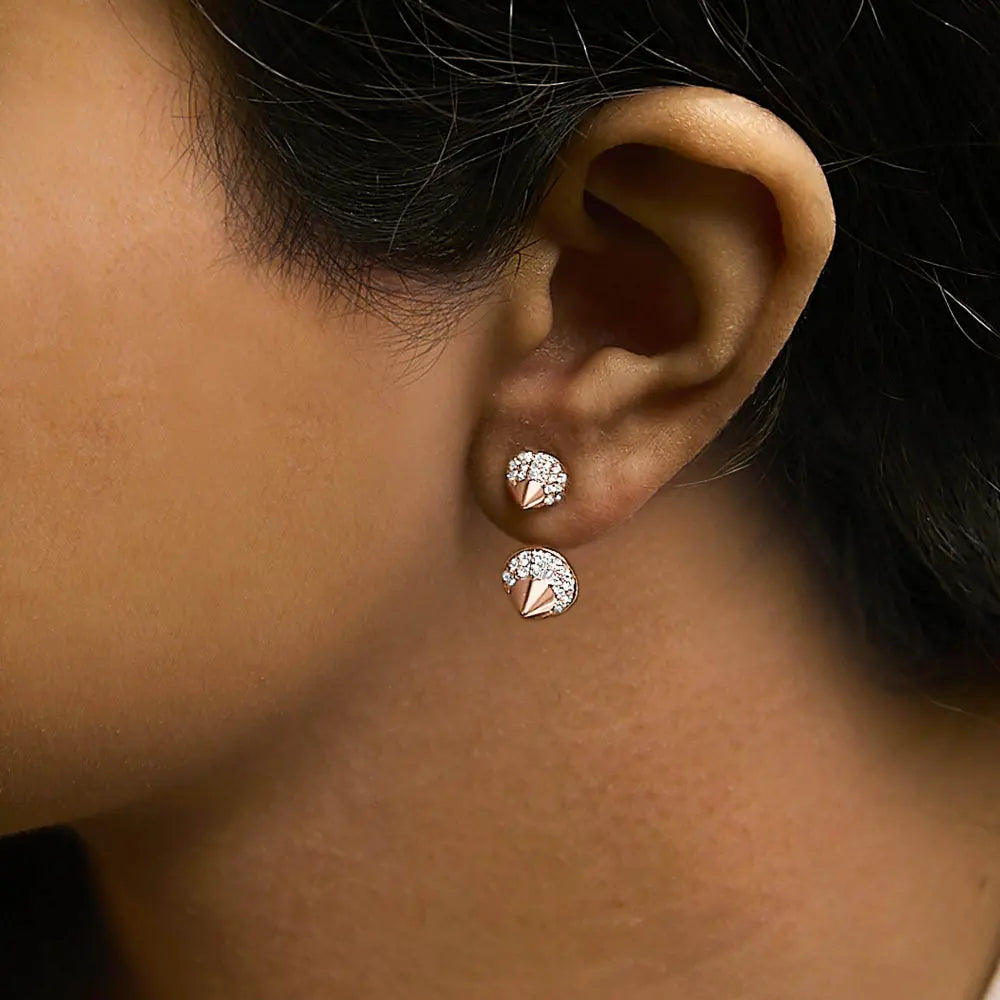 14K Rose Gold 1.00 Cttw Diamond Double Cone Jacket Stud Earring (G-H Color, SI1-SI2 Clarity) - Bijoux-NYC Direct