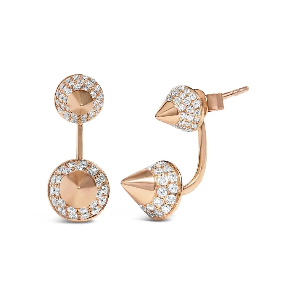 14k rose gold 1.00 cttw diamond double cone jacket stud earrings bijoux-nyc direct