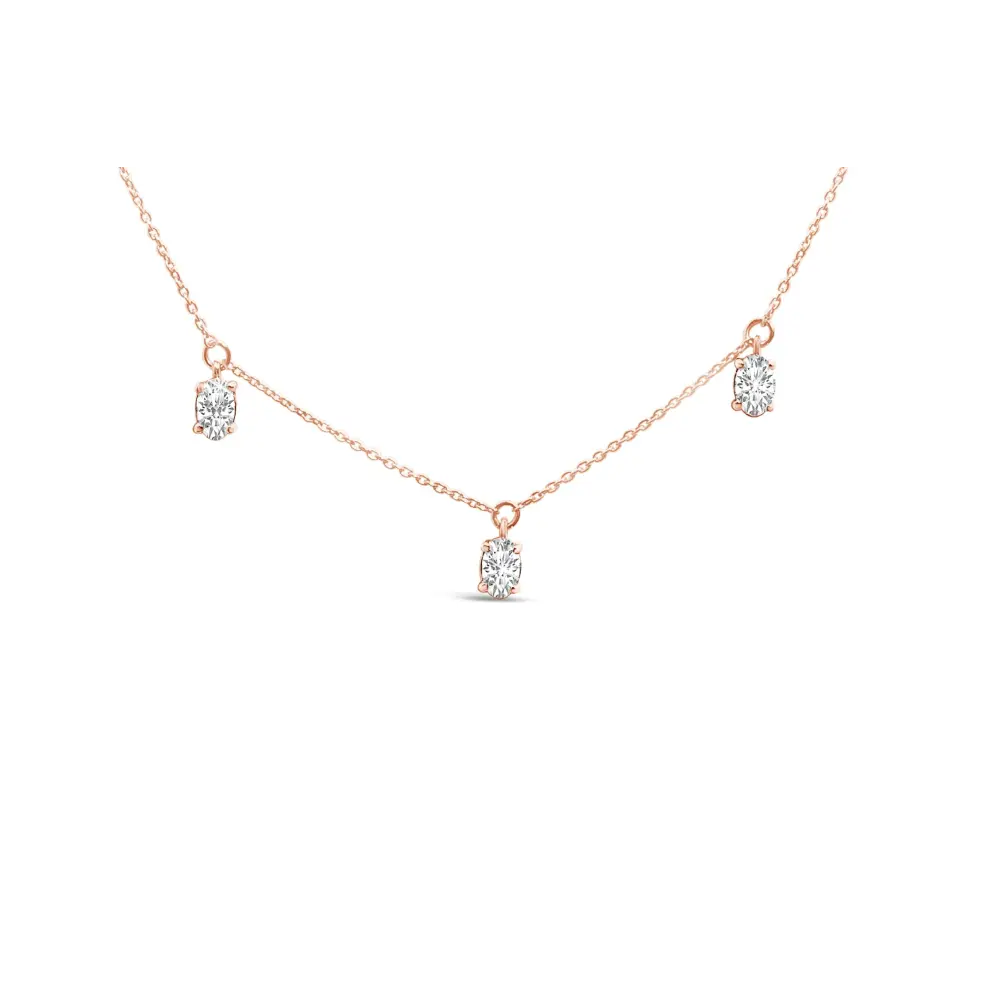 14k rose gold 1 3/8 cttw oval lab grown diamond dangle station necklace 17’’ inches necklaces/non pendant/station handcrafted