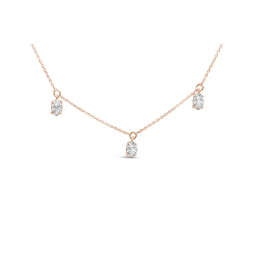 14k rose gold 1 3/8 cttw oval lab grown diamond dangle station necklace 17’’ inches necklaces/non pendant/station handcrafted