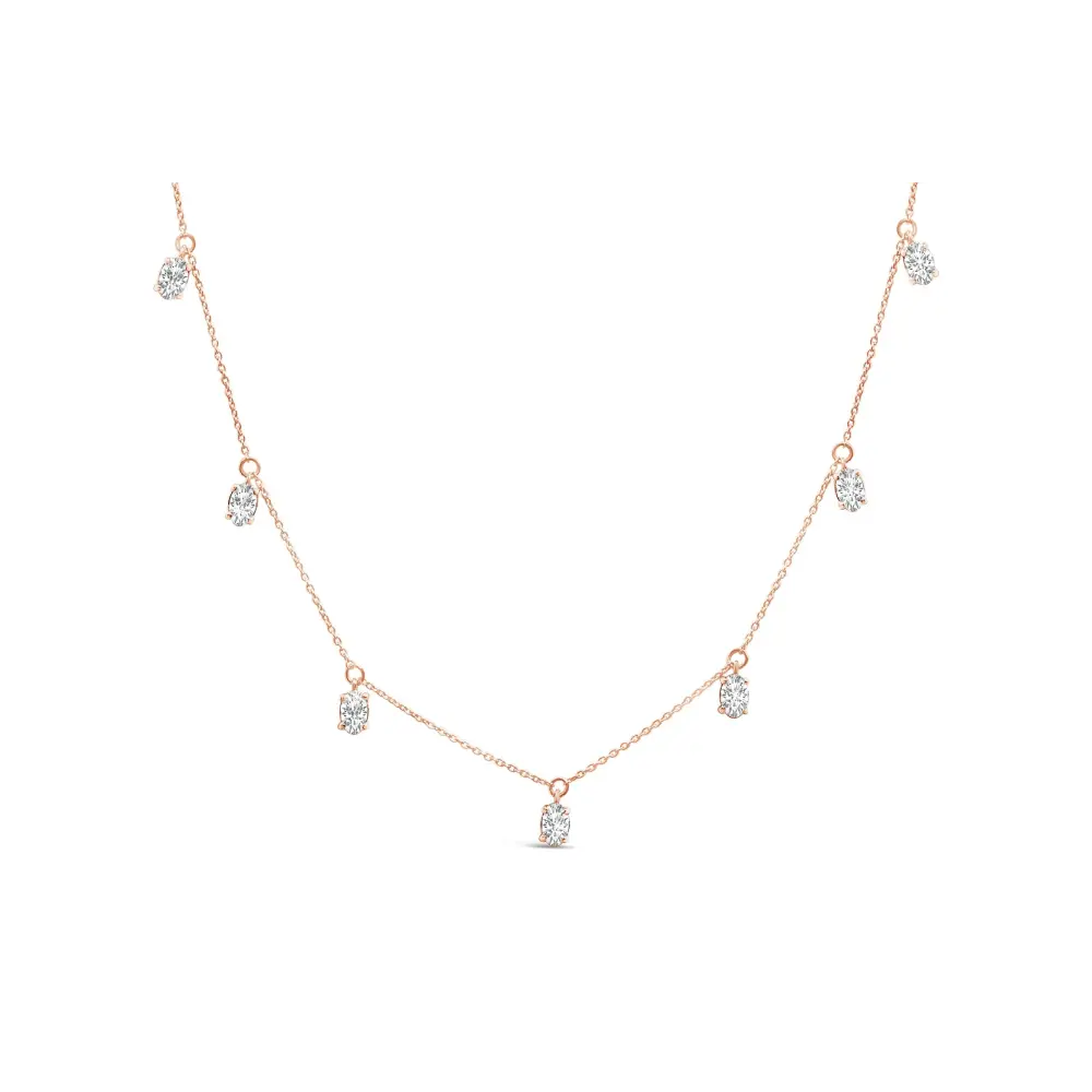 14k rose gold 1 3/8 cttw oval lab grown diamond dangle station necklace 17’’ inches necklaces/non pendant/station handcrafted