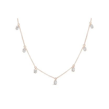 14k rose gold 1 3/8 cttw oval lab grown diamond dangle station necklace 17’’ inches necklaces/non pendant/station handcrafted