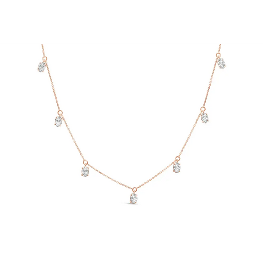 14k rose gold 1 3/8 cttw oval lab grown diamond dangle station necklace 17’’ inches necklaces/non pendant/station handcrafted