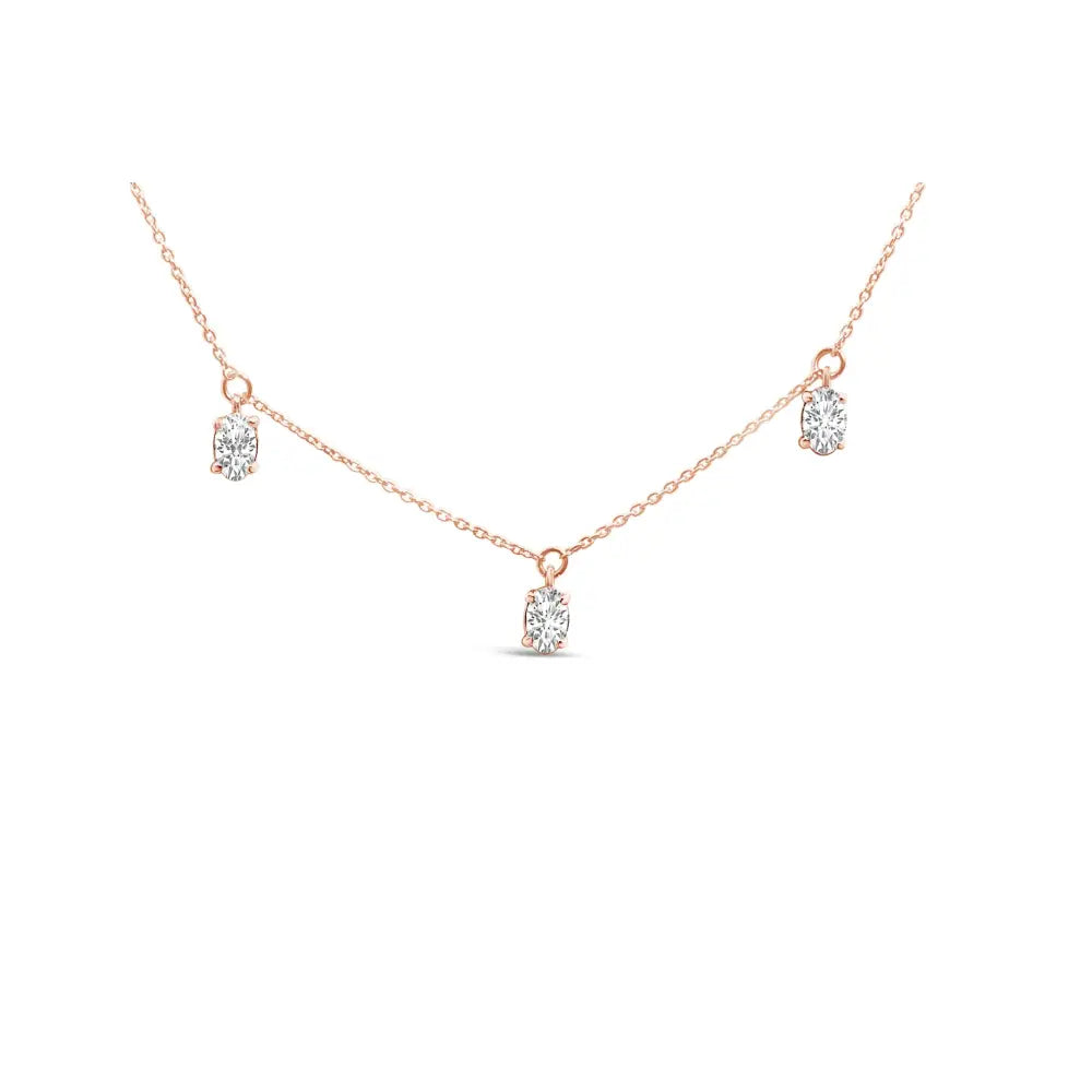 14k rose gold 1 3/8 cttw oval lab grown diamond dangle station necklace bijoux-nyc direct