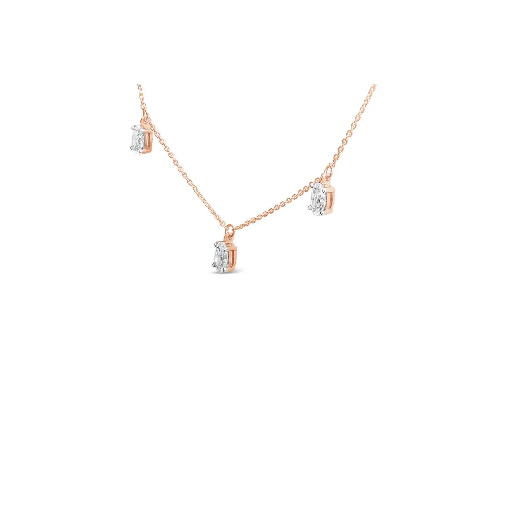 14k rose gold 1 3/8 cttw oval lab grown diamond dangle station necklace 17’’ inches necklaces/non pendant/station handcrafted