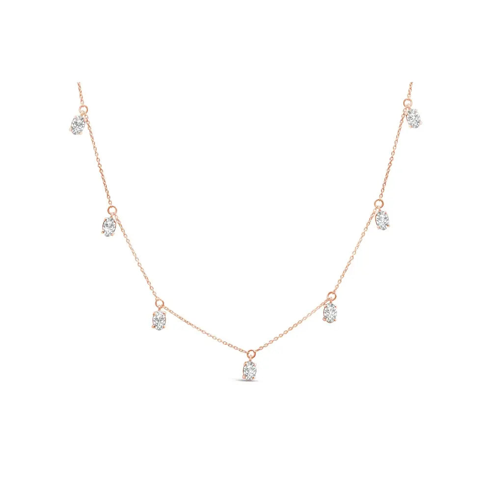 14k rose gold 1 3/8 cttw oval lab grown diamond dangle station necklace bijoux-nyc direct