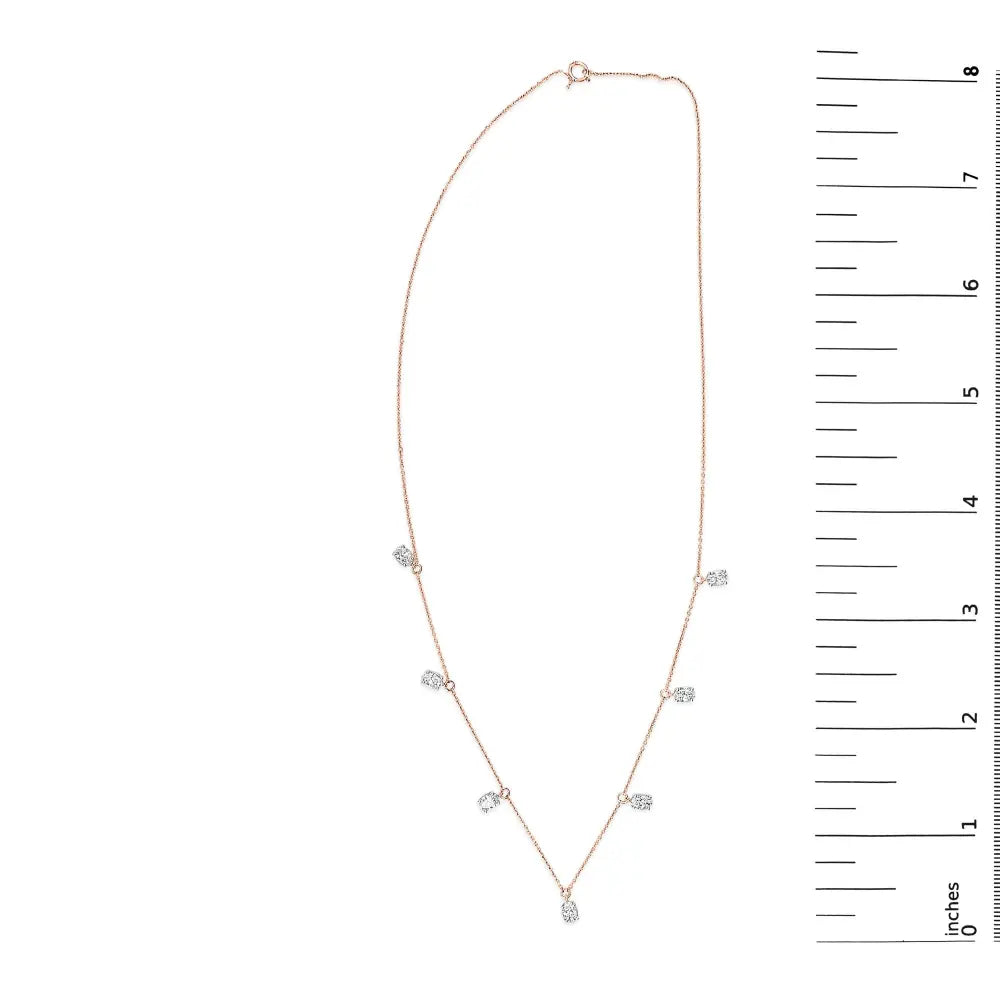 14k rose gold 1 3/8 cttw oval lab grown diamond dangle station necklace 17’’ inches necklaces/non pendant/station handcrafted