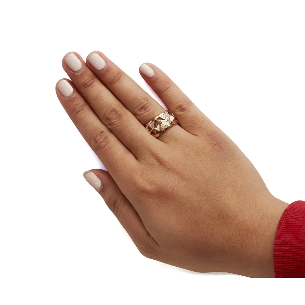 14K Rose Gold 1/3 Cttw Diamond and Pink Tourmaline Cigar Band Ring with White Enamel (G-H Color, SI1-SI2 Clarity) - Bijoux-NYC Direct