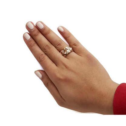 14K Rose Gold 1/3 Cttw Diamond and Pink Tourmaline Cigar Band Ring with White Enamel (G-H Color, SI1-SI2 Clarity) - Bijoux-NYC Direct
