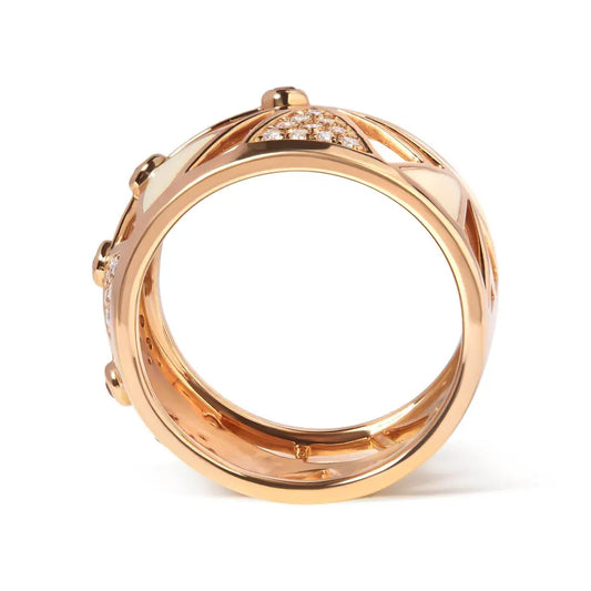 14K Rose Gold 1/3 Cttw Diamond and Pink Tourmaline Cigar Band Ring with White Enamel (G-H Color, SI1-SI2 Clarity) - Bijoux-NYC Direct