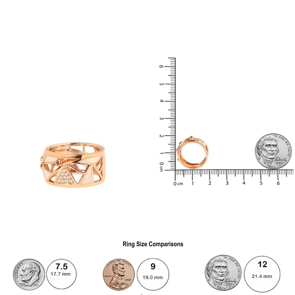 14K Rose Gold 1/3 Cttw Diamond and Pink Tourmaline Cigar Band Ring with White Enamel (G-H Color, SI1-SI2 Clarity) - Bijoux-NYC Direct