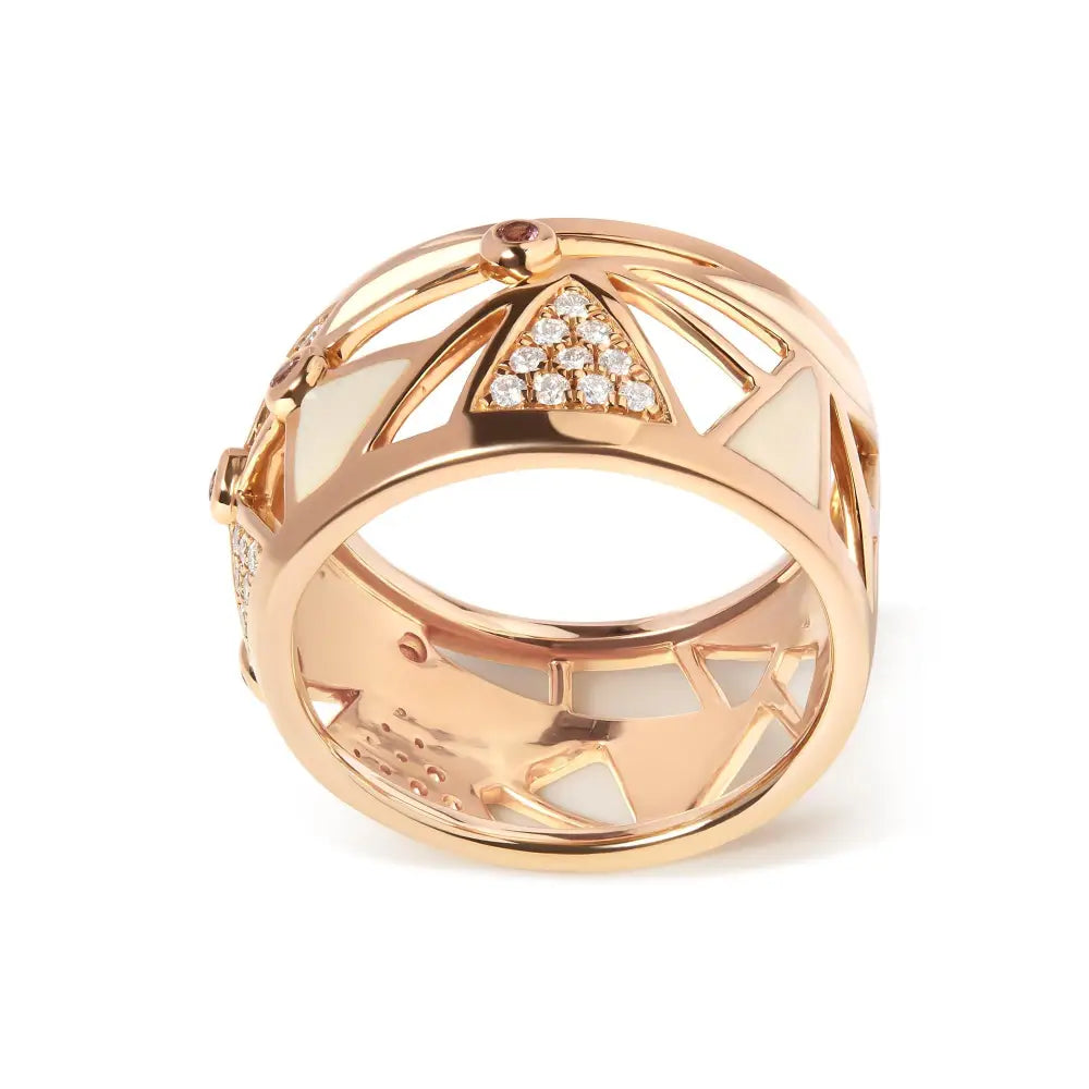 14k rose gold 1/3 cttw diamond and pink tourmaline white enamel cigar ring bijoux-nyc direct