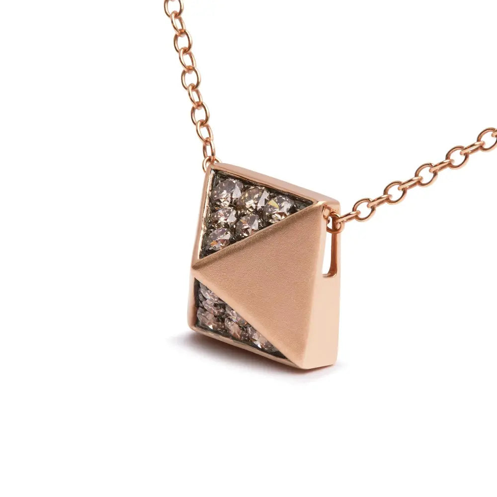 14k rose gold 1/4 cttw brown diamond matte finished pyramid pendant necklace (brown color si1 si2 clarity) 18’’ inches