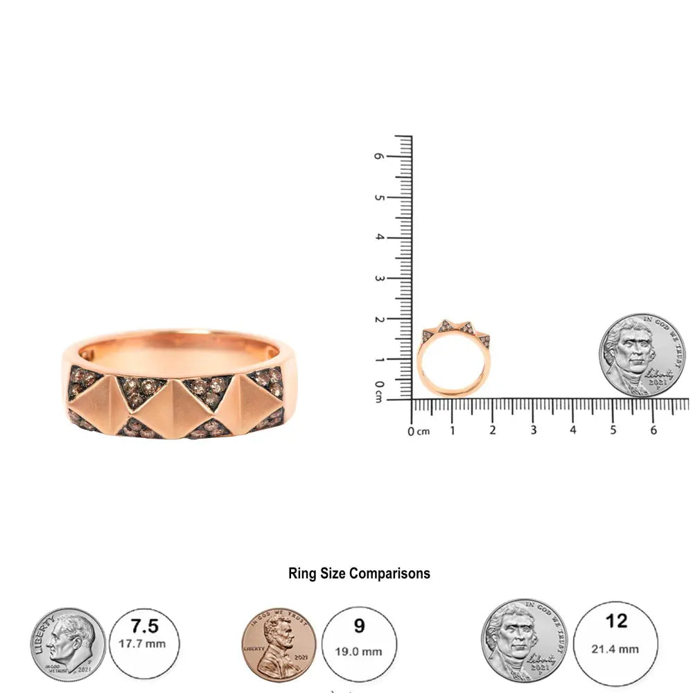 14K Rose Gold 1/4 Cttw Brown Diamond Pyramid Band Ring (Brown Color, SI1-SI2 Clarity)- Size 7 - Bijoux-NYC Direct