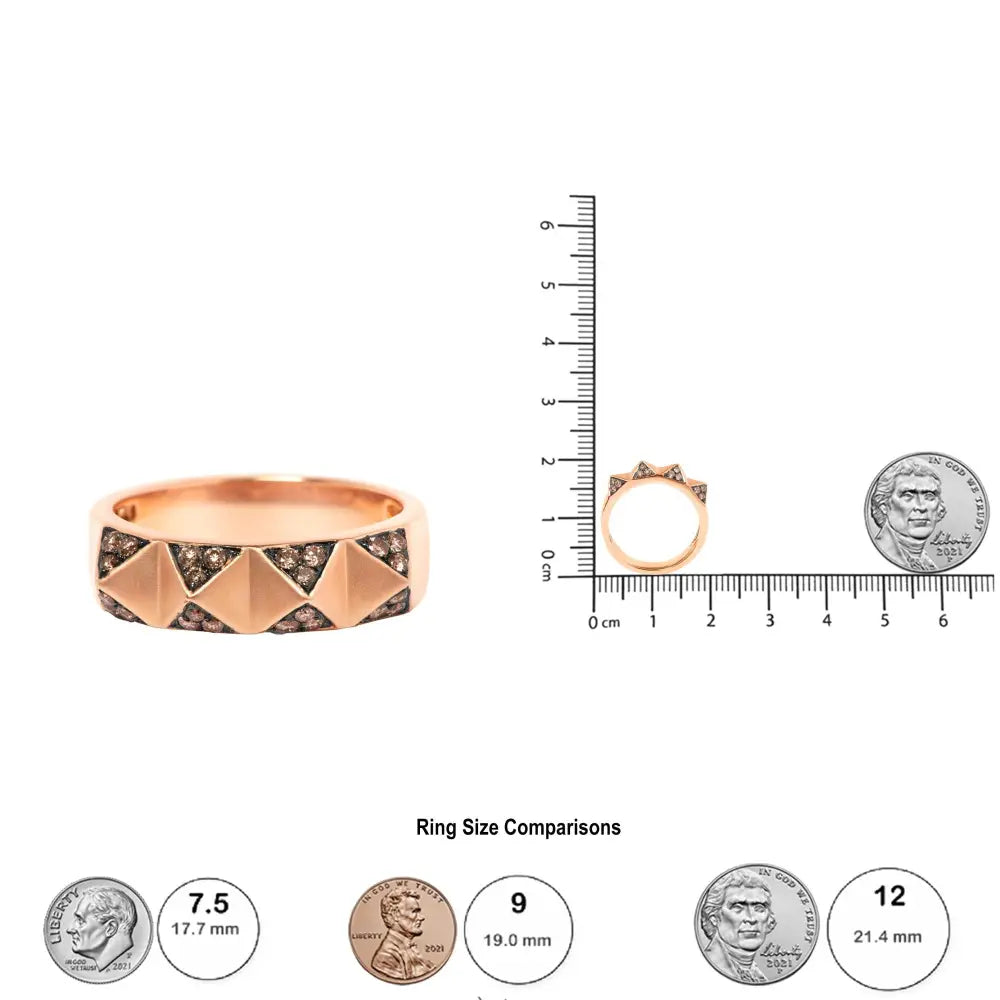 14k rose gold 1/4 cttw brown diamond pyramid band ring size 7 bijoux-nyc direct