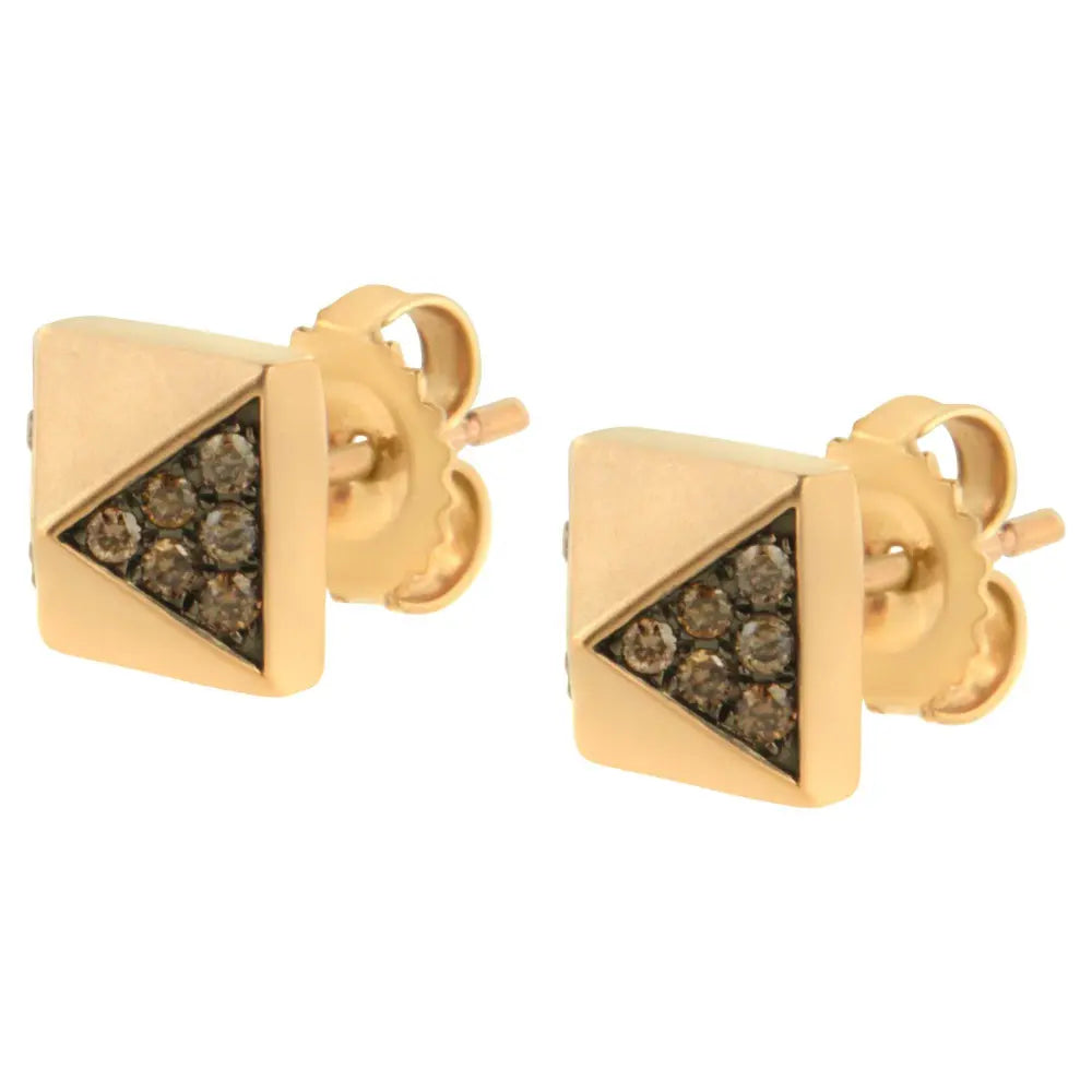 14K Rose Gold 1/4 Cttw Brown Diamond Pyramid Stud Earring (Brown Color, SI1-SI2 Clarity) - Bijoux-NYC Direct