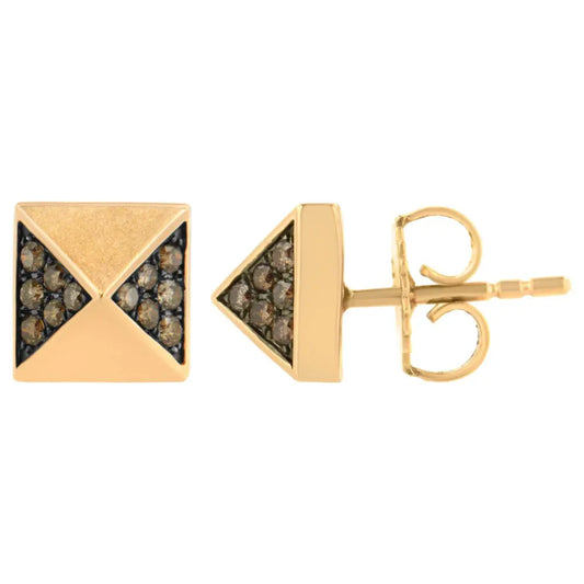14K Rose Gold 1/4 Cttw Brown Diamond Pyramid Stud Earring (Brown Color, SI1-SI2 Clarity) - Bijoux-NYC Direct