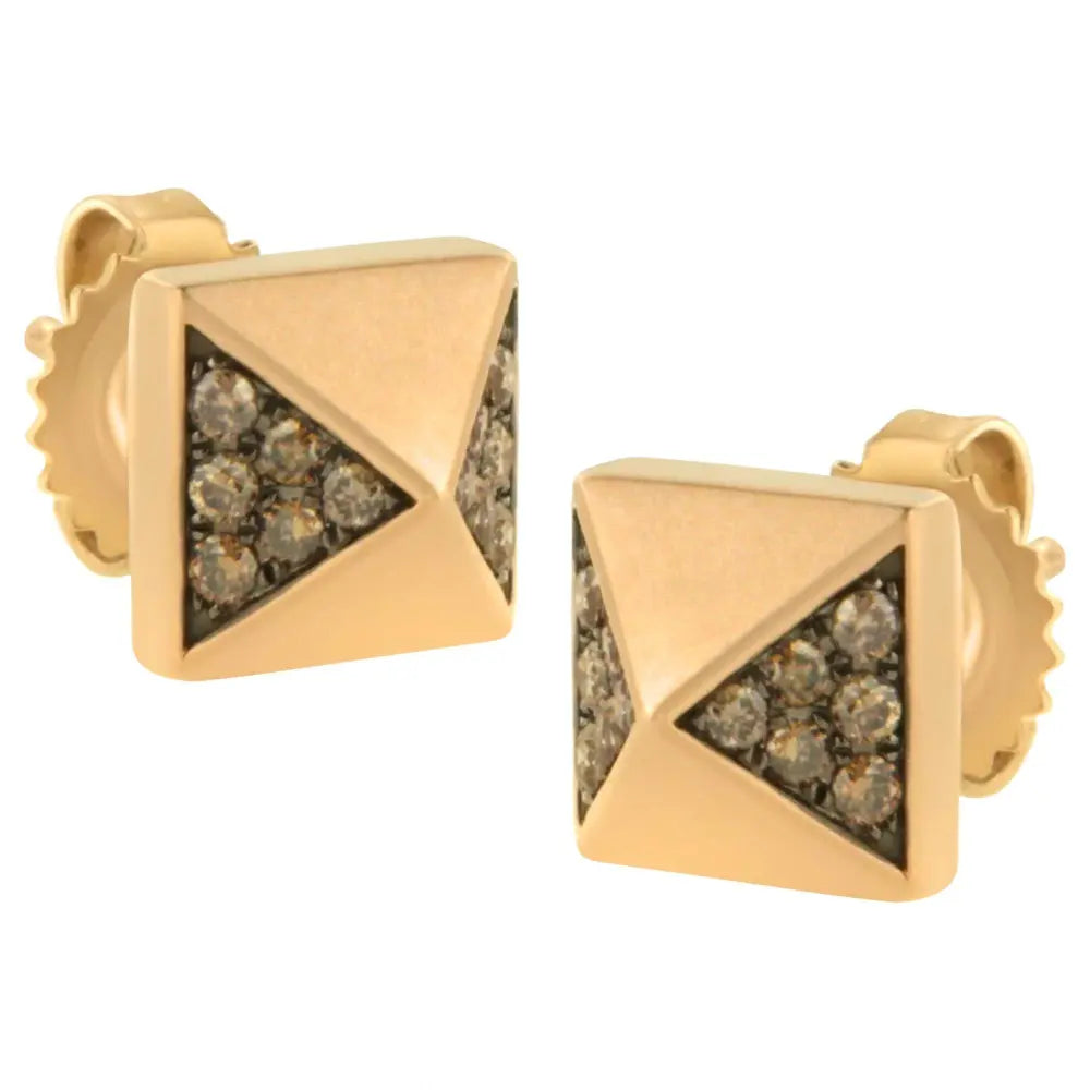 14K Rose Gold 1/4 Cttw Brown Diamond Pyramid Stud Earring (Brown Color, SI1-SI2 Clarity) - Bijoux-NYC Direct