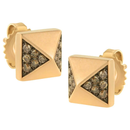 14K Rose Gold 1/4 Cttw Brown Diamond Pyramid Stud Earring (Brown Color, SI1-SI2 Clarity) - Bijoux-NYC Direct