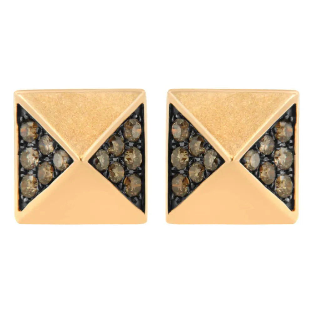 14K Rose Gold 1/4 Cttw Brown Diamond Pyramid Stud Earring (Brown Color, SI1-SI2 Clarity) - Bijoux-NYC Direct